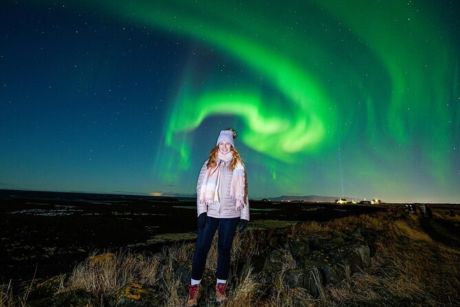 Northern Lights Tour with Photos, Snacks, Warm Snowsuits, Chairs - Professional portraits beneath the aurora