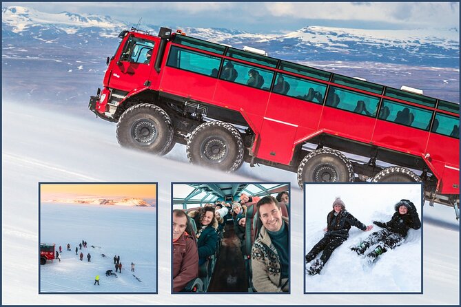 Red Glacier Monster Truck on Langjokull Glacier from Gulfoss - The Sleipnir truck makes access part of the fun