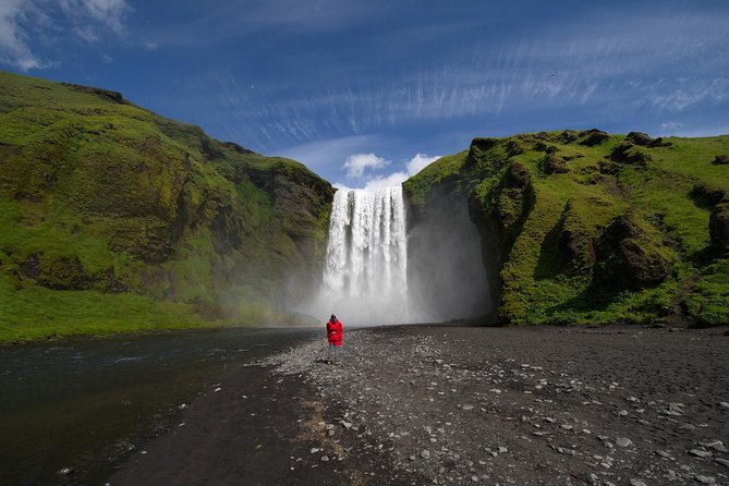 South Coast, Waterfalls and Vík village from Reykjavik - Reynisfjara: black sand, basalt, and sea stacks